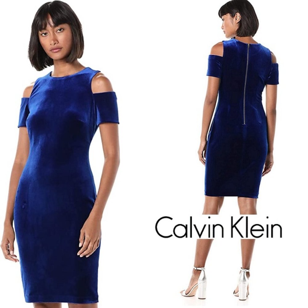 calvin klein cold shoulder velvet sheath dress 4